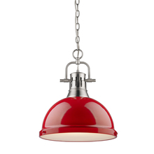  3602-L PW-RD - Duncan 1 Light Pendant with Chain in Pewter with a Red Shade